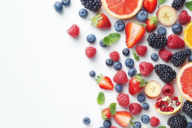 Assorted Fresh Berries and Fruit on a Clean White Background