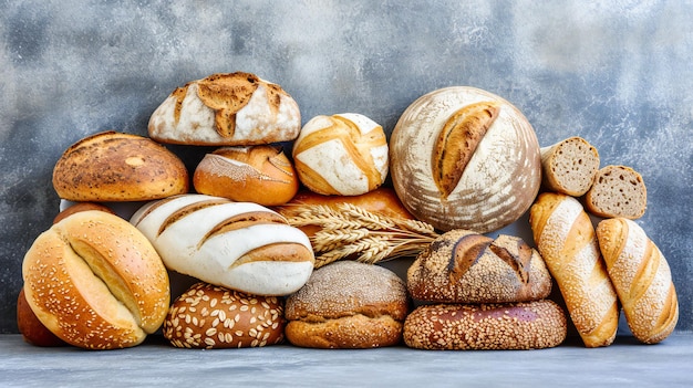 Assorted fresh bread on a rustic table showcasing the variety and richness of bakery products