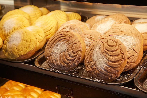 Assorted Fresh Conchas Mexican Sweet Bread at Bakery