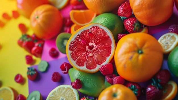 Photo assorted fresh fruits on colorful background