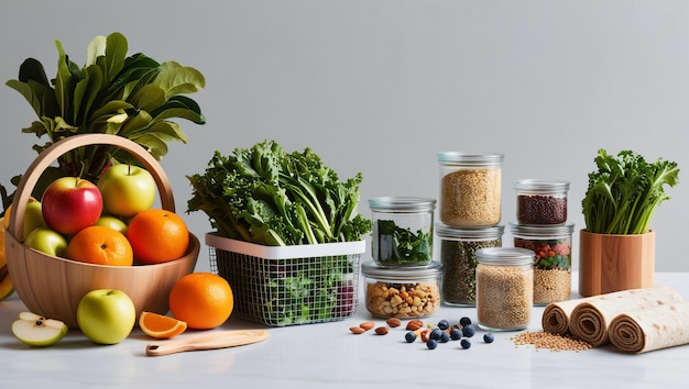 Assorted Fresh Produce and Pantry Items for Healthy Meal Planning