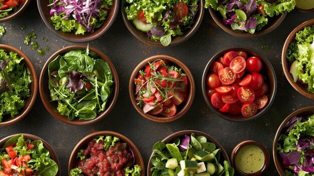 Photo assorted fresh salads display