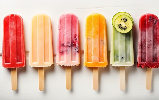 Assorted Fruit Popsicles Collection on Stick Generative AI