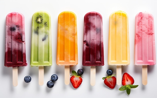 Assorted Fruit Popsicles Collection on Stick Generative AI