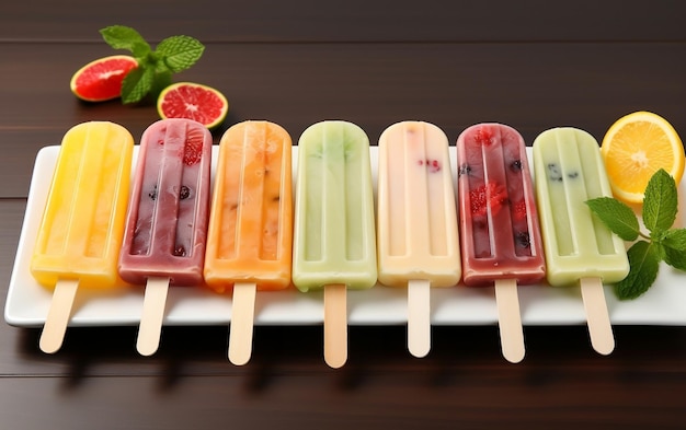 Assorted Fruit Popsicles Collection on Stick Generative AI