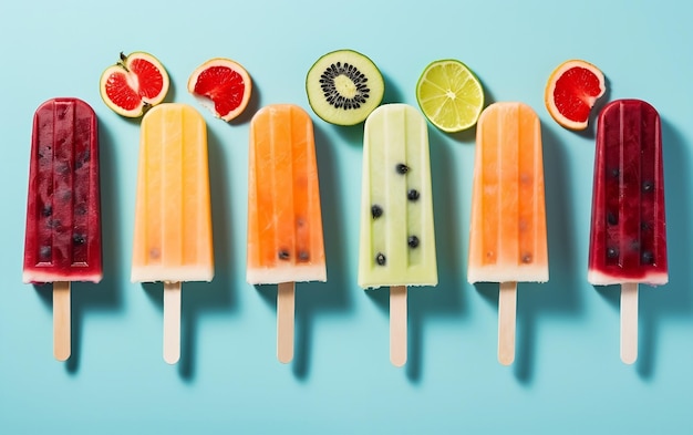 Assorted Fruit Popsicles Collection on Stick Generative AI