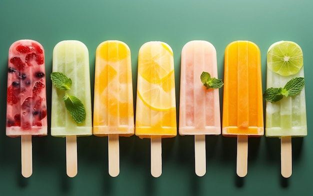 Assorted Fruit Popsicles Collection on Stick Generative AI