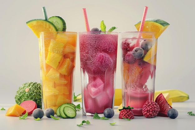 Assorted Fruit Smoothies Vibrant and Healthy Beverages with Fresh Fruits for a Refreshing Summer D