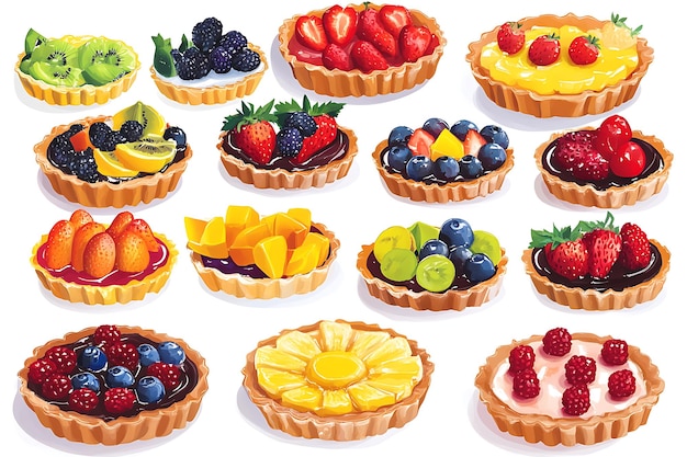 Photo assorted fruit tarts delicious pastry treats