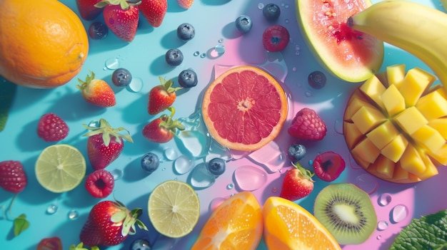 Assorted Fruits on Colorful Background