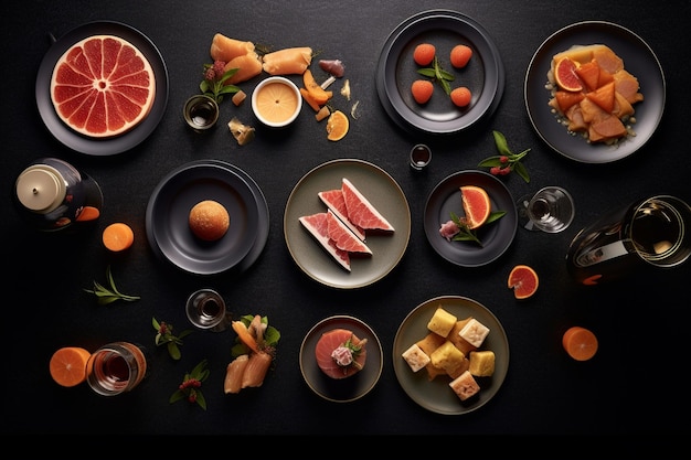 Photo assorted gourmet food flat lay