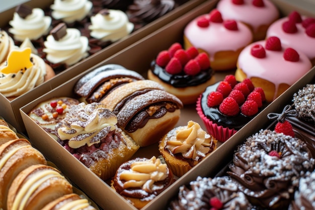 Assorted gourmet pastries in a box