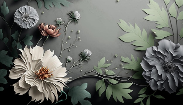 Assorted grey color flower arranging border background AI Generated