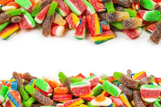 Assorted gummy candies Top view Jelly sweets