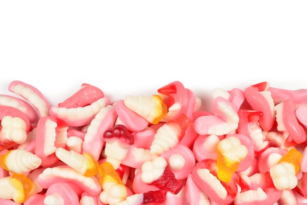 Assorted gummy candies Top view Jelly sweets