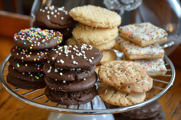 Assorted homemade biscuits on a blue background