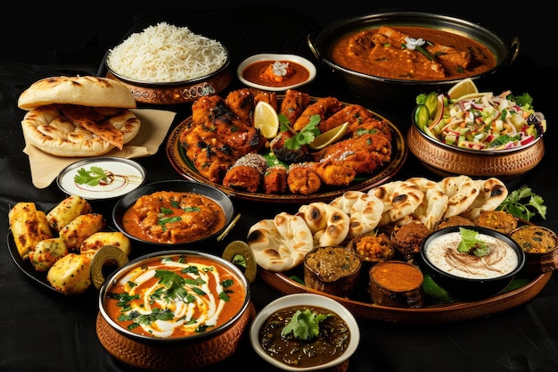 Assorted Indian Food on a Black Background