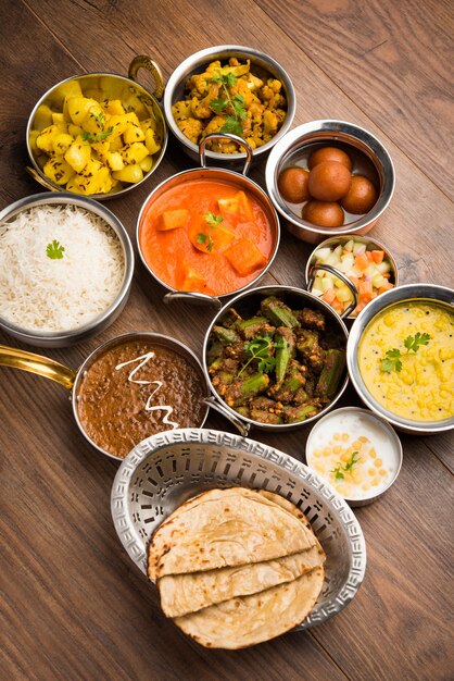 Assorted Indian food in group