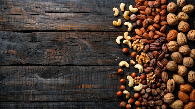 Assorted Nuts on Rustic Wooden Table Healthy Snack Variety for Balanced Diet