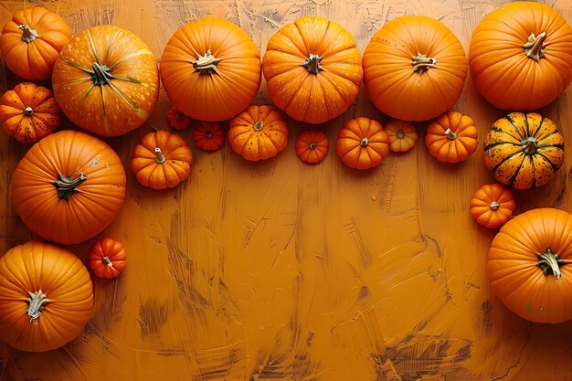 Assorted Orange Pumpkins on Textured Orange Background Fall Harvest Theme for Thanksgiving Decor and Autumn Celebrations