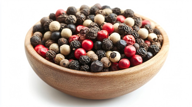 Assorted Peppercorns in Bowl on White Background