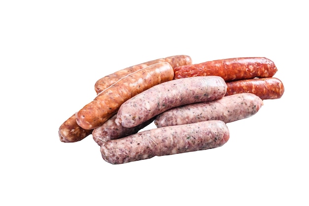 Assorted raw chorizo sausages Isolated on white background