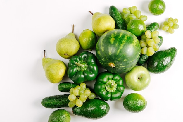 Assorted Raw Fresh Organic Green Vegetables, Flat Lay, Top View