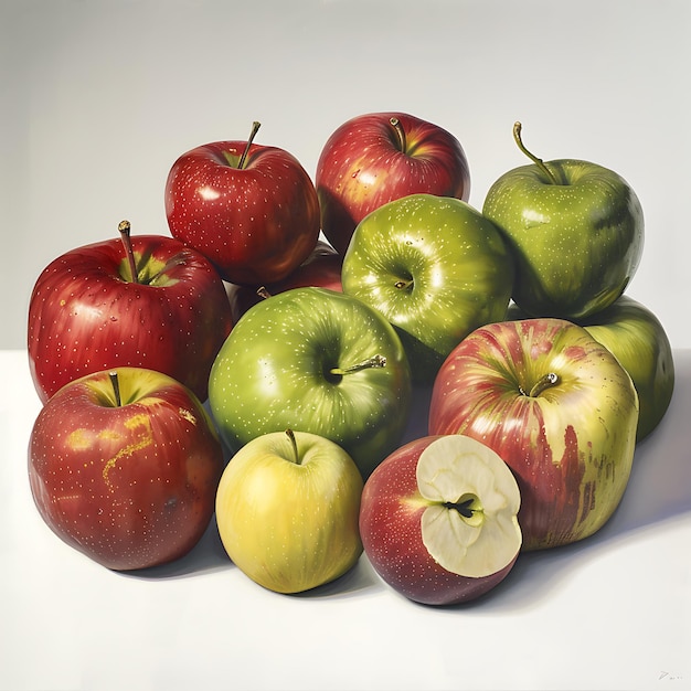 Assorted Red and Green Apples in White Background