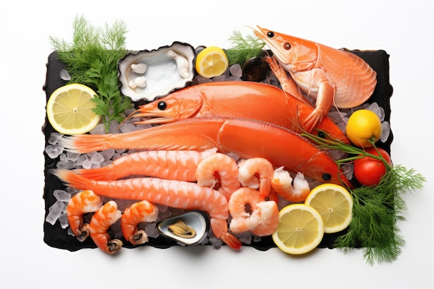 Assorted seafood isolated on a white background