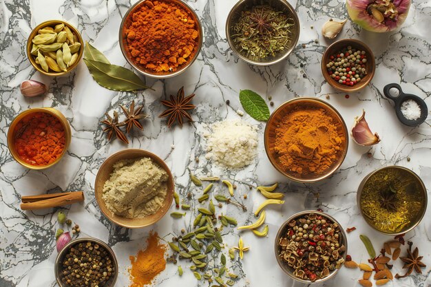 Assorted Spices in Bowls Colorful and Aromatic Culinary Ingredients for Flavorful Cooking