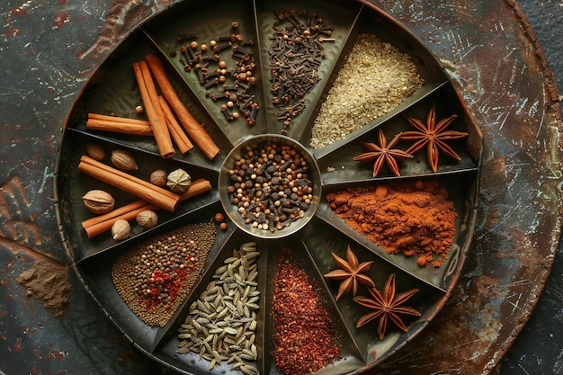 Assorted Spices on Decorative Plate Culinary Art and Aromatic Ingredients for Gourmet Cooking