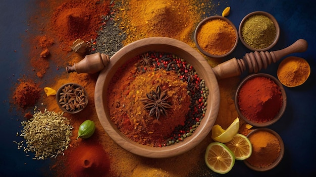 Assorted spices in a vibrant arrangement