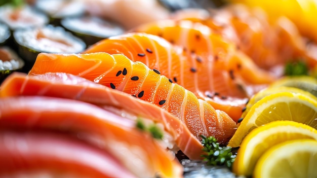 Assorted sushi platter with fresh salmon tuna and creamy avocado for delectable dining experience