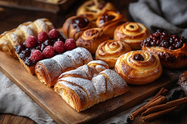 Photo assorted sweet pastries with powdered sugar