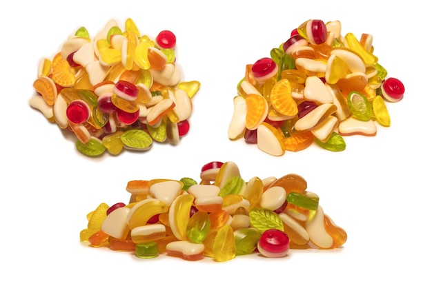 Assorted tasty gummy candies Top view