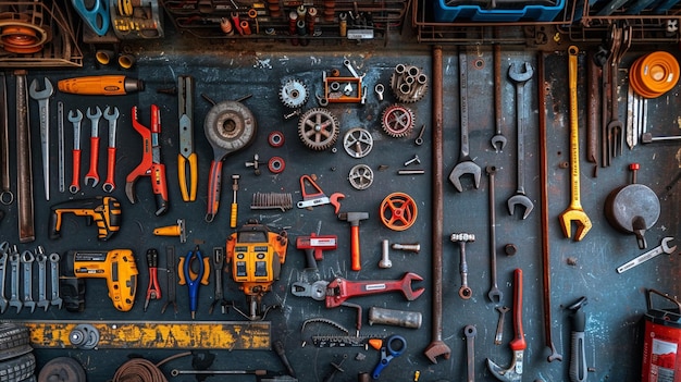 Assorted Tools on a Workshop Wall