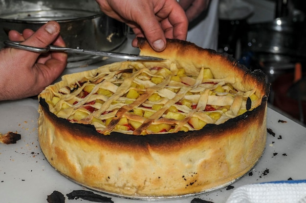 Assorted vegetable pie in shortcrust pastry