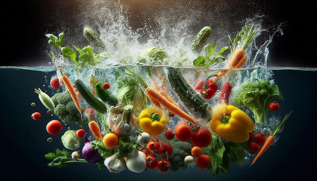 Assorted Vegetables Floating in Water