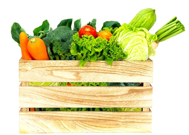 Assorted vegetables radish tomato carrot chinese cabbage broccoli bitter gourd chinese kale on a white background