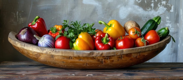 Assorted Vegetables in Wooden Bowl