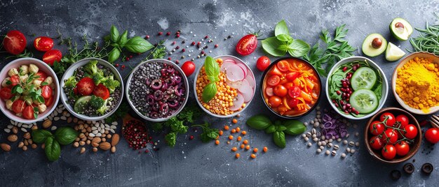 Assorted Vegetarian Bowls with Fresh Ingredients