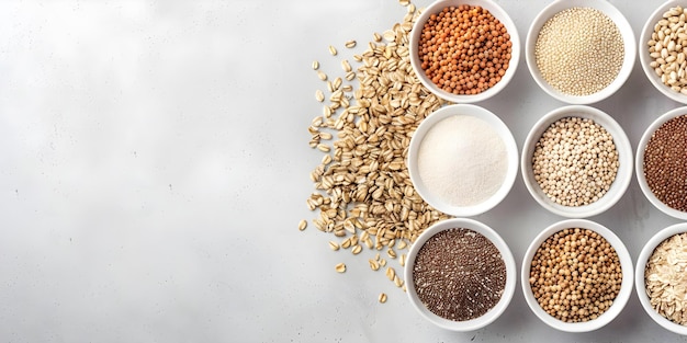 Assorted Whole Grains in Bowls A Symbol of a Healthy and Nutritious Diet Concept Healthy Eating Whole Grains Nutritious Diet Bowls Assorted