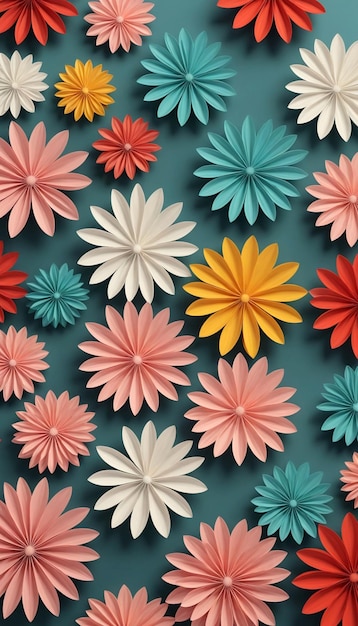 Assortment of abstract 3d flowers a colorful background with flowers and a blue background