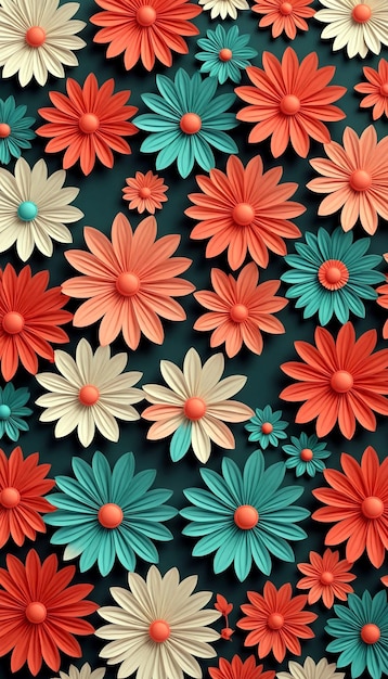 Assortment of abstract 3d flowers colorful background with flowers and a blue background