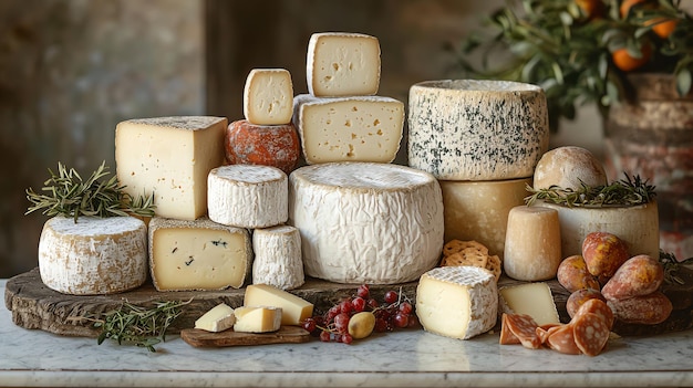 Photo assortment of artisanal italian cheeses pecorino gorgonzola taleggio