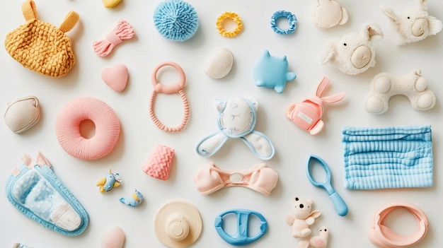 Assortment of Baby Accessories on White Background