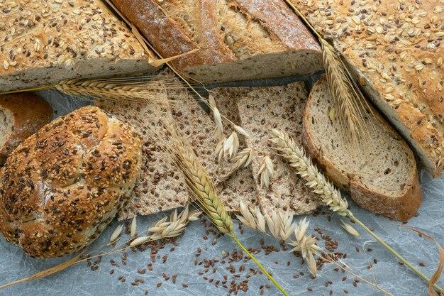 Assortment of baked goods on paper Freshly of bakery products View from above