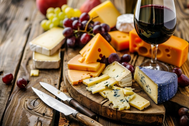 Assortment of Cheese on a Rustic Wooden Table