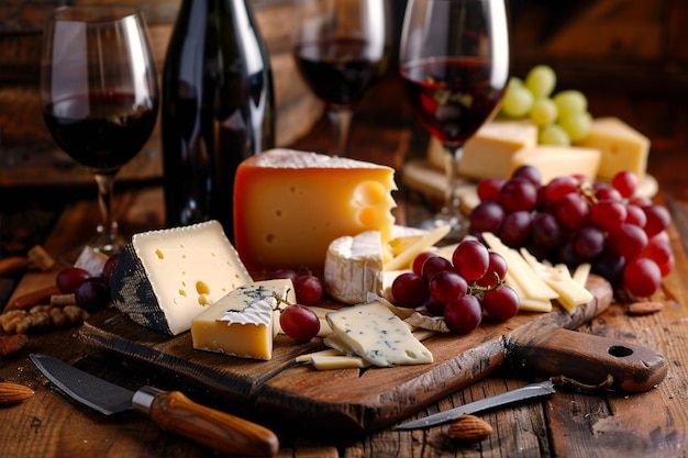 Assortment of Cheese on a Rustic Wooden Table