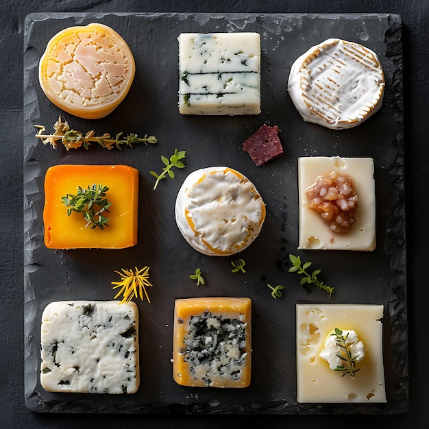 Photo assortment of cheeses on slate plate